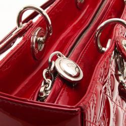 Pre Owned Dior Red Patent Large Lady Dior Bag
