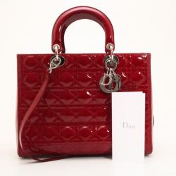 Pre Owned Dior Red Patent Large Lady Dior Bag