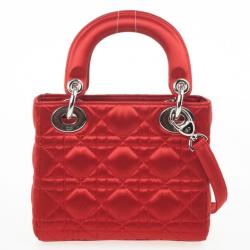 Pre Owned Christian Dior Red Satin Mini Lady Dior Small Bag