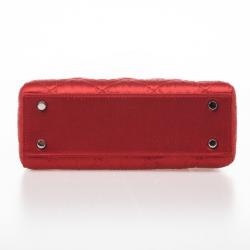 Pre Owned Christian Dior Red Satin Mini Lady Dior Small Bag