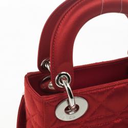 Pre Owned Christian Dior Red Satin Mini Lady Dior Small Bag