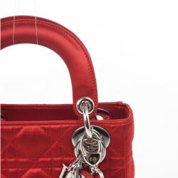 Pre Owned Christian Dior Red Satin Mini Lady Dior Small Bag