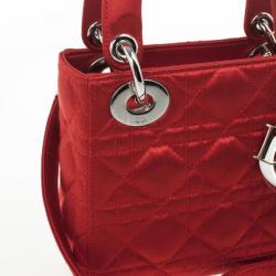 Pre Owned Christian Dior Red Satin Mini Lady Dior Small Bag