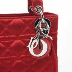 Pre Owned Christian Dior Red Satin Mini Lady Dior Small Bag