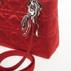 Pre Owned Christian Dior Red Satin Mini Lady Dior Small Bag