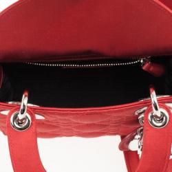 Pre Owned Christian Dior Red Satin Mini Lady Dior Small Bag