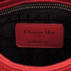 Pre Owned Christian Dior Red Satin Mini Lady Dior Small Bag