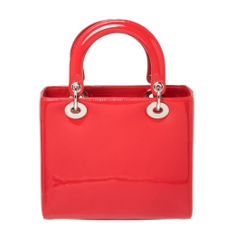 مملوكة مسبقًا Dior Red Patent Leather Medium Lady Dior Tote