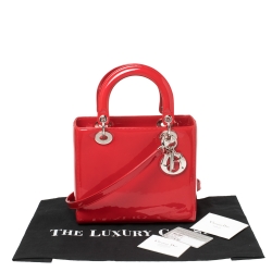 مملوكة مسبقًا Dior Red Patent Leather Medium Lady Dior Tote