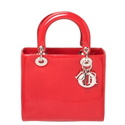 مملوكة مسبقًا Dior Red Patent Leather Medium Lady Dior Tote