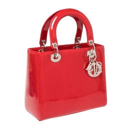 مملوكة مسبقًا Dior Red Patent Leather Medium Lady Dior Tote