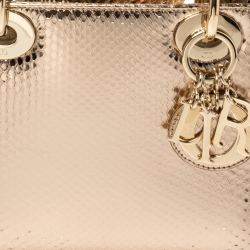 Pre Owned Dior Metallic Gold Python Mini Lady Dior Tote
