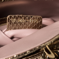 Pre Owned Dior Metallic Gold Python Mini Lady Dior Tote