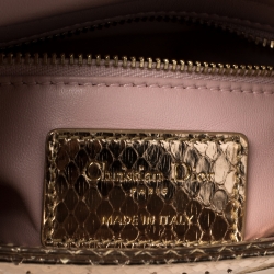 Pre Owned Dior Metallic Gold Python Mini Lady Dior Tote