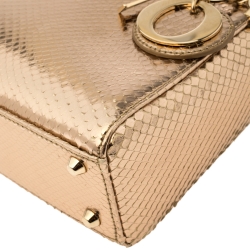 Pre Owned Dior Metallic Gold Python Mini Lady Dior Tote