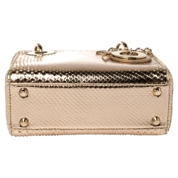 Pre Owned Dior Metallic Gold Python Mini Lady Dior Tote