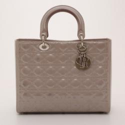 Pre Owned Christian Dior Grey Patent Leather Large 'Lady Dior' Bag