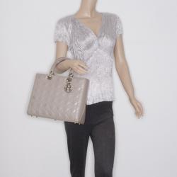 Pre Owned Christian Dior Grey Patent Leather Large 'Lady Dior' Bag