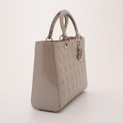 Pre Owned Christian Dior Grey Patent Leather Large 'Lady Dior' Bag