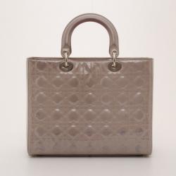 Pre Owned Christian Dior Grey Patent Leather Large 'Lady Dior' Bag