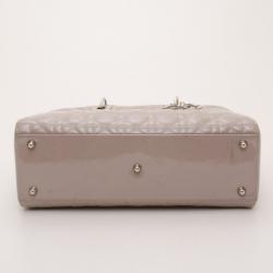 Pre Owned Christian Dior Grey Patent Leather Large 'Lady Dior' Bag