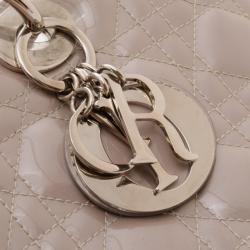 Pre Owned Christian Dior Grey Patent Leather Large 'Lady Dior' Bag