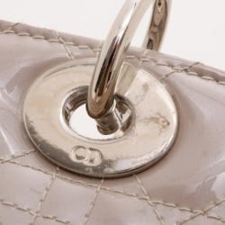 Pre Owned Christian Dior Grey Patent Leather Large 'Lady Dior' Bag