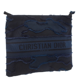 Pre Owned Dior Blue/Black Camouflage Canvas DiorDouble Zip Pouch