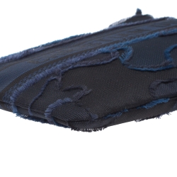 Pre Owned Dior Blue/Black Camouflage Canvas DiorDouble Zip Pouch