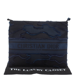 Pre Owned Dior Blue/Black Camouflage Canvas DiorDouble Zip Pouch
