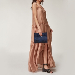 Pre Owned Dior Blue/Black Camouflage Canvas DiorDouble Zip Pouch