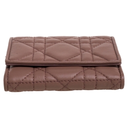 Pre Owned Dior Old Rose Cannage Quilted Leather Lady Dior Compact French Wallet