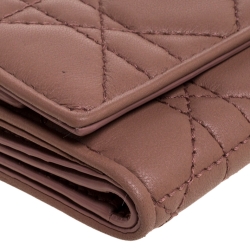 Pre Owned Dior Old Rose Cannage Quilted Leather Lady Dior Compact French Wallet