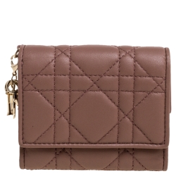 Pre Owned Dior Old Rose Cannage Quilted Leather Lady Dior Compact French Wallet