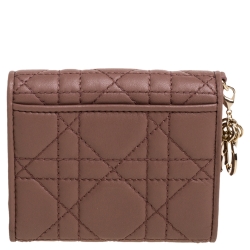 Pre Owned Dior Old Rose Cannage Quilted Leather Lady Dior Compact French Wallet