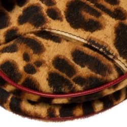Pre Owned Dior Brown/Red Leopard Print Calfhair and Leather Saddle Bag