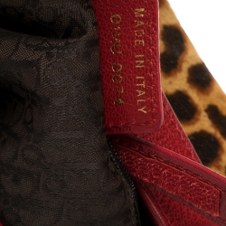 Pre Owned Dior Brown/Red Leopard Print Calfhair and Leather Saddle Bag