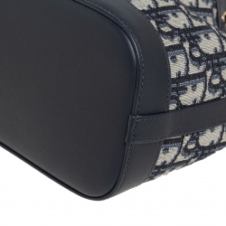 Pre Owned Dior Blue Oblique Canvas and Leather Drawstring Chain Bucket Bag