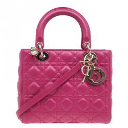 Christian Dior Lady Dior Fuchsia Pink Supple Medium Bag.