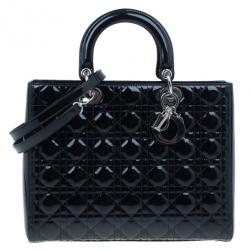 CHRISTIAN DIOR Black Patent Leather Cannage Mini Lady Dior Bag