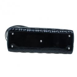 Pre Owned حقيبة يد ديور ليدي ديور جلد لامع سوداء كبيرة