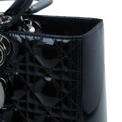 Pre Owned حقيبة يد ديور ليدي ديور جلد لامع سوداء كبيرة