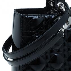 Pre Owned حقيبة يد ديور ليدي ديور جلد لامع سوداء كبيرة