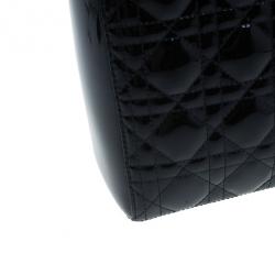 Pre Owned حقيبة يد �ديور ليدي ديور جلد لامع سوداء كبيرة