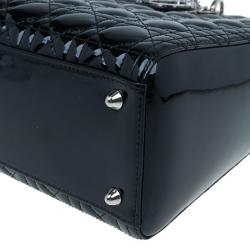 Pre Owned حقيبة يد ديور ليدي ديور جلد لامع سوداء كبيرة