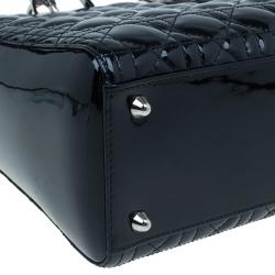 Pre Owned حقيبة يد ديور ليدي ديور جلد لامع سوداء كبيرة