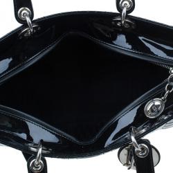 Pre Owned حقيبة يد ديور ليدي ديور جلد لامع سوداء كبيرة