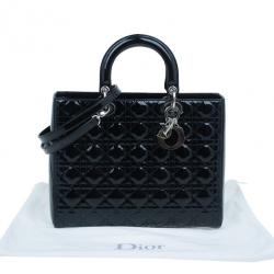 Pre Owned حقيبة يد ديور ليدي ديور جلد لامع سوداء كبيرة