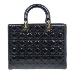 Pre Owned حقيبة ديور ليدي ديور جلد أسود لامع كبيرة