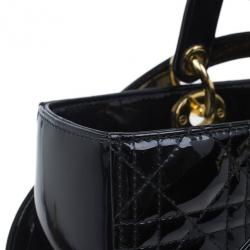 Pre Owned حقيبة ديور ليدي ديور جلد أسود لامع كبيرة